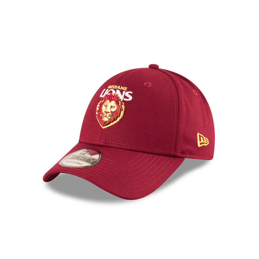 Brisbane Lions Hat - 2025 AFL Badged Maroon OTC 9Forty Strapback Cap - New Era